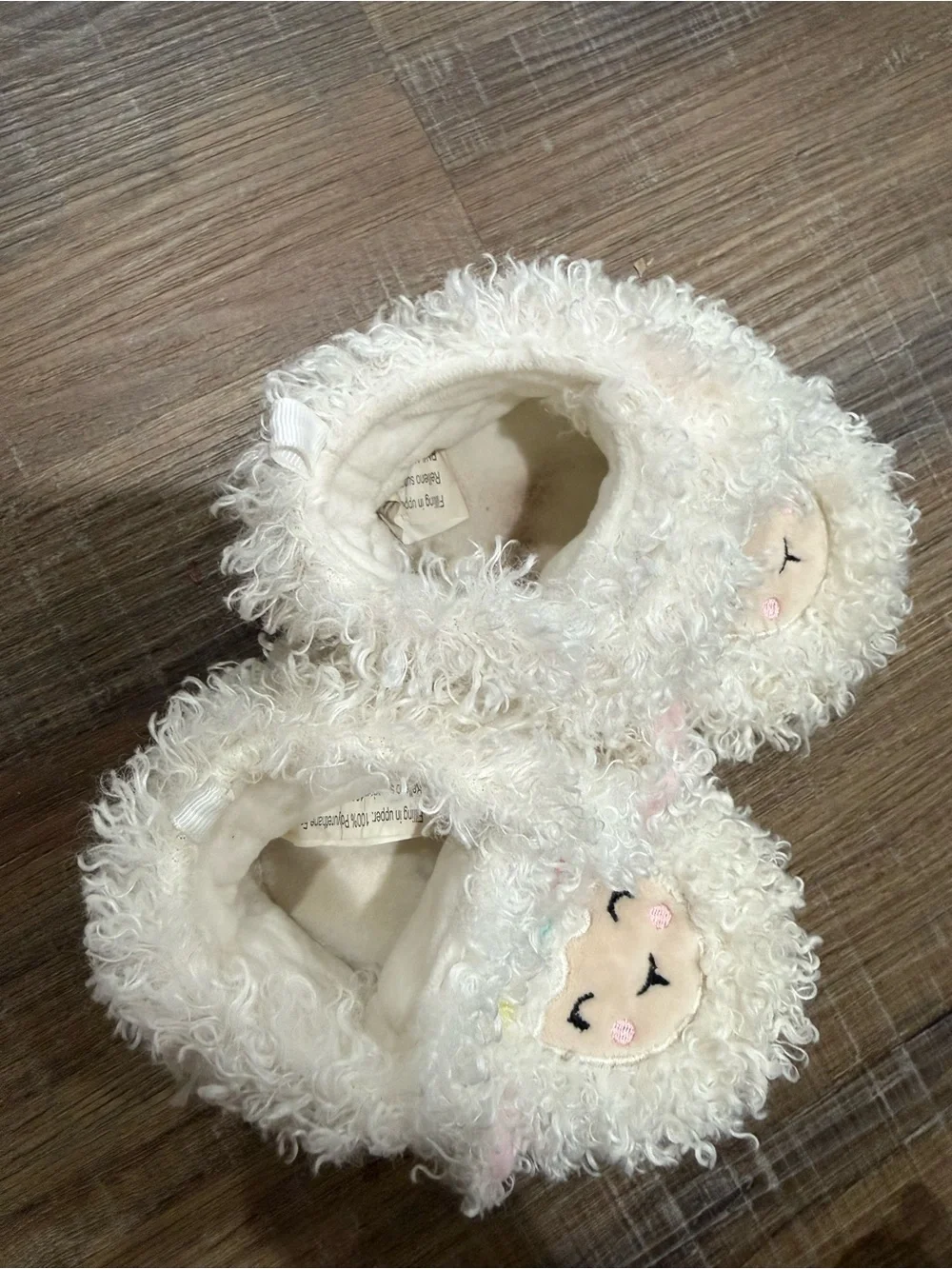 Cream Lamb Plush Kids Slippers with Embroidered Face